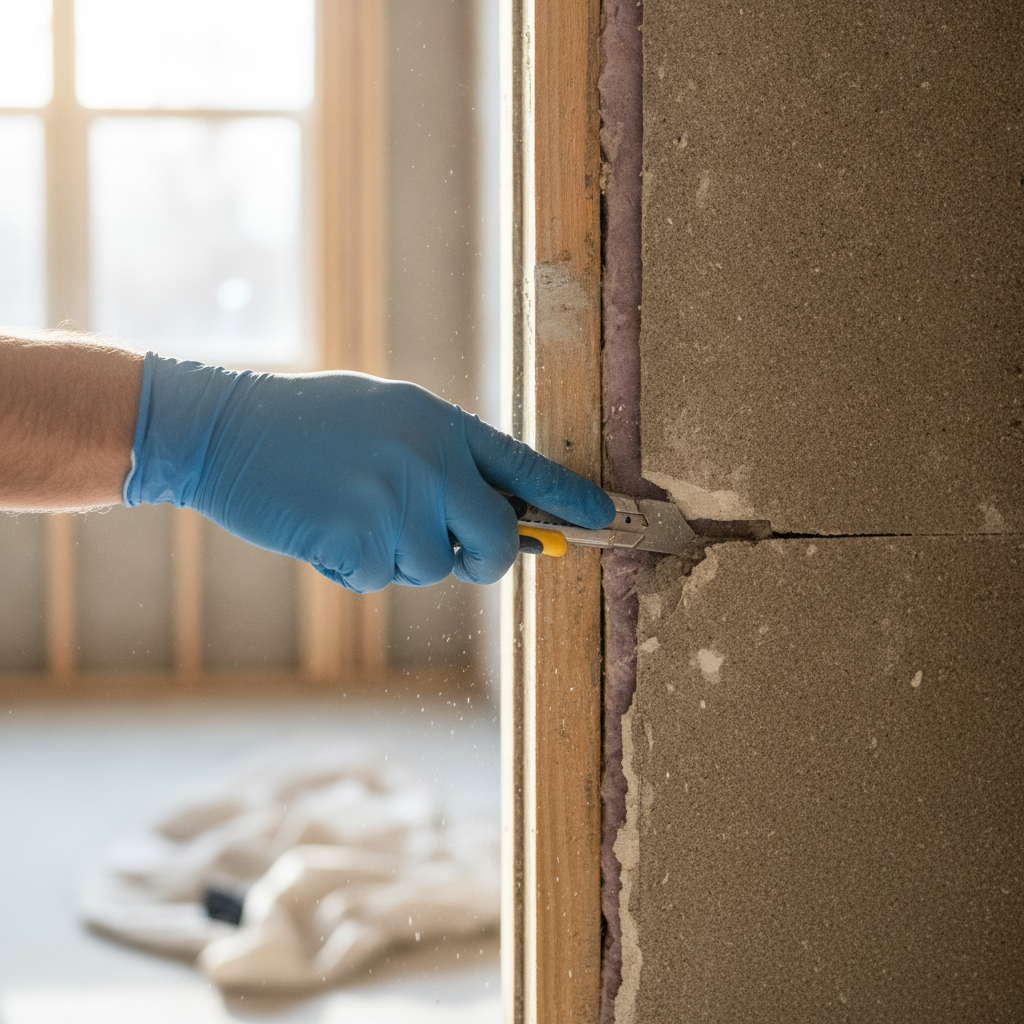 a technician's hand doing Drywall Removal
